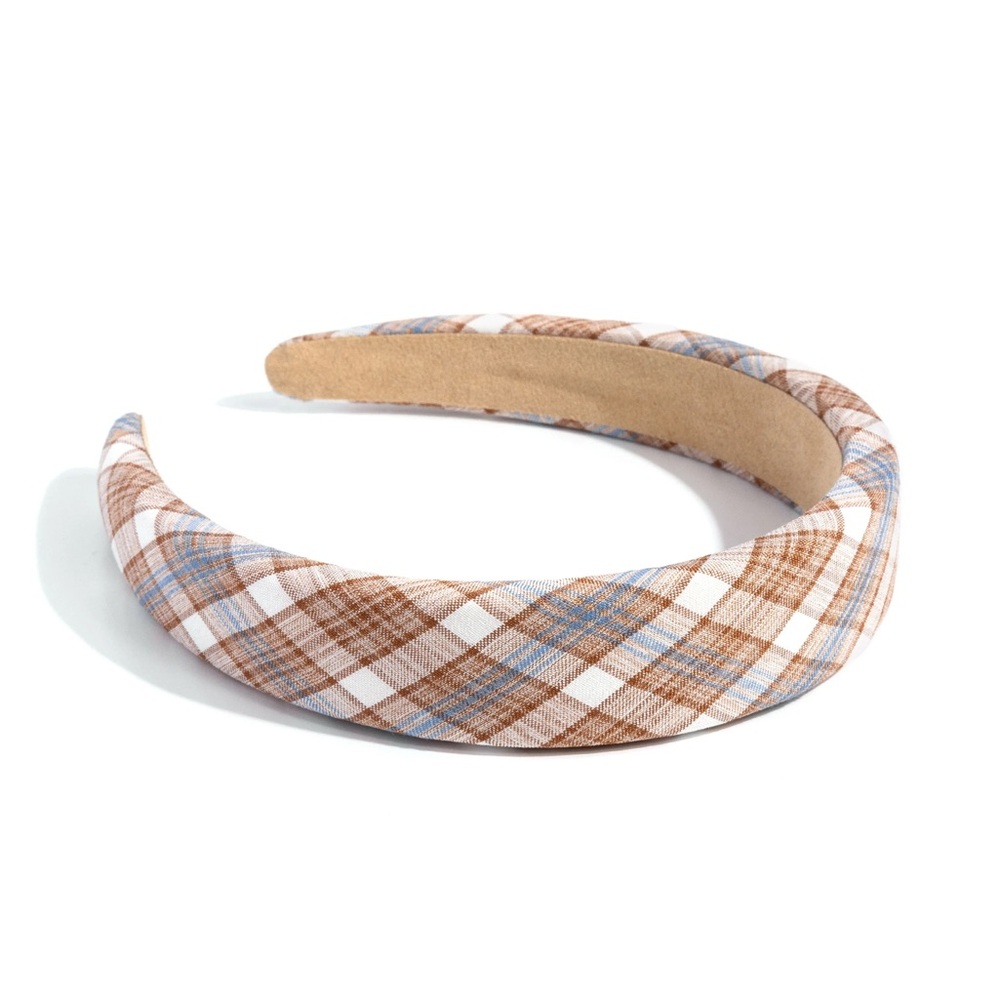 Plaid Headband in Brown and Blue
